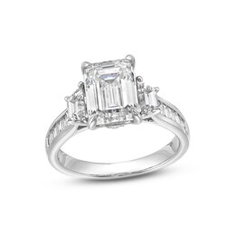 Previously Owned - 4 CT. T.W. Emerald and Trapezoid-Cut Lab-Grown Diamond Engagement Ring in 14K White Gold (F/VS2)