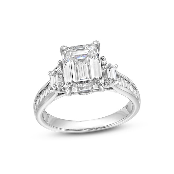 Previously Owned - 4 CT. T.w. Emerald and Trapezoid-Cut Lab-Grown Diamond Engagement Ring in 14K White Gold (F/Vs2)