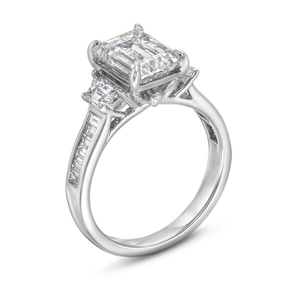 Previously Owned - 4 CT. T.w. Emerald and Trapezoid-Cut Lab-Grown Diamond Engagement Ring in 14K White Gold (F/Vs2)