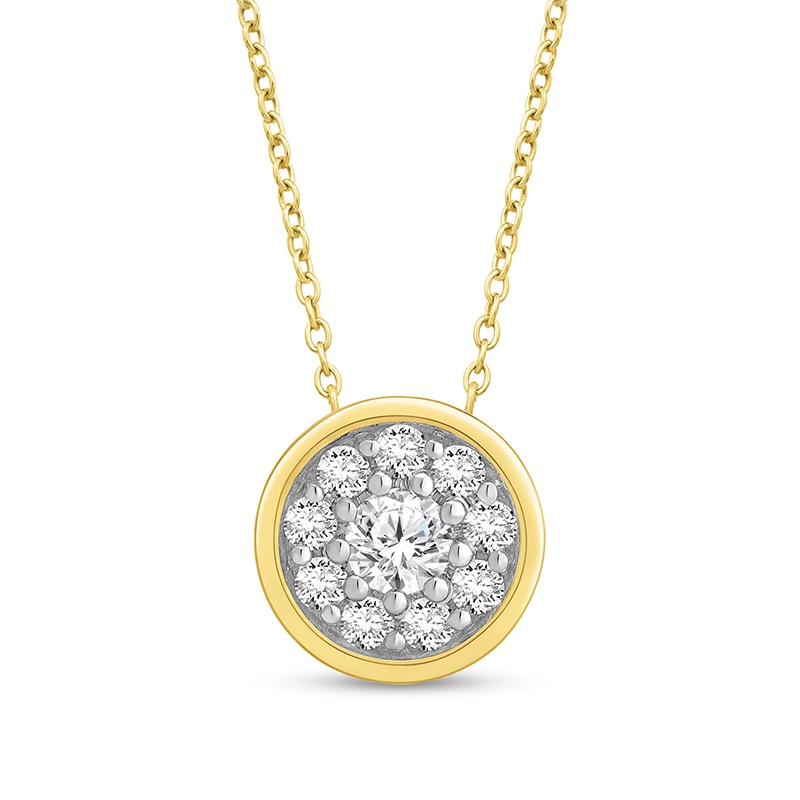 Main Image 1 of Previously Owned - 1/4 CT. T.W. Lab-Grown Multi-Diamond Bezel-Look Necklace in 14K Gold (F/SI2)