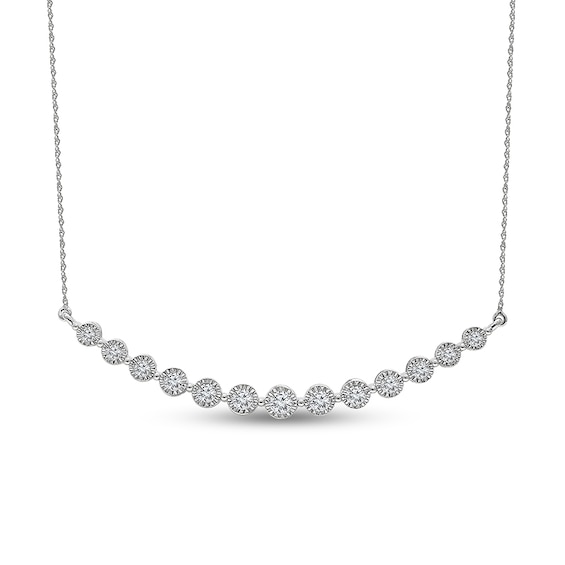 Previously Owned - 1 CT. T.w. Lab-Grown Diamond Miracle Graduated Curved Bar Necklace in 10K White Gold (I/Si2)