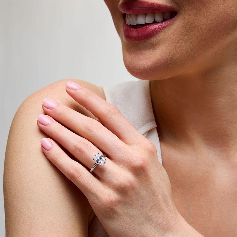 Main Image 2 of Previously Owned - 3 CT. Oval Lab-Grown Diamond Solitaire Engagement Ring in 14K White Gold (F/VS2)