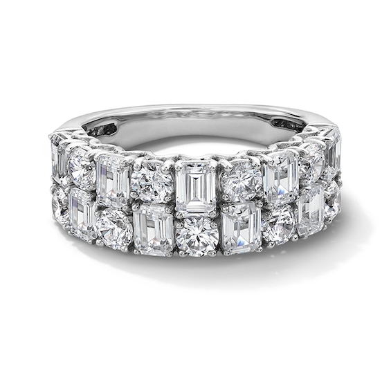 Previously Owned - 3 CT. T.w. Emerald-Cut and Round Lab-Grown Diamond Double Row Anniversary Band in 14K White Gold