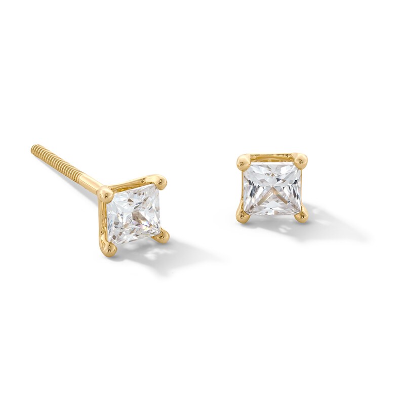 Main Image 1 of Previously Owned - 1/2 CT. T.W. Princess-Cut Lab-Grown Diamond Solitaire Stud Earrings in 14K Gold (F/SI2)