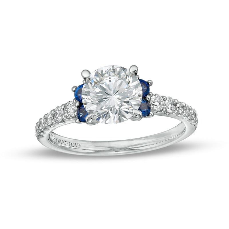 Main Image 1 of Previously Owned - Vera Wang Love Collection 1-3/4 CT. T.W. Lab-Grown Diamond and Sapphire Ring in 14K White Gold