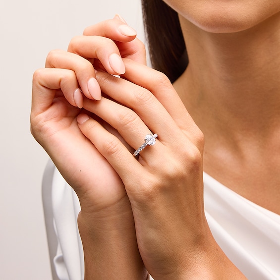 Previously Owned - 1-1/2 CT. T.w. Oval Lab-Grown Diamond Engagement Ring in 14K White Gold (I/Si2)