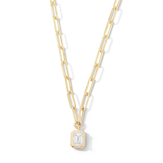 Previously Owned - 1 CT. Emerald-Cut Lab-Grown Diamond Solitaire Necklace in 14K Gold (F/Vs2)