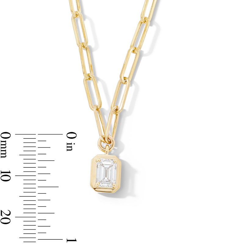 Main Image 3 of Previously Owned - 1 CT. Emerald-Cut Lab-Grown Diamond Solitaire Necklace in 14K Gold (F/VS2)