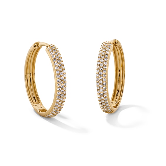 Previously Owned - 1/2 CT. T.w. Lab-Grown Diamond Pavé Triple Row Hoop Earrings in 10K Gold