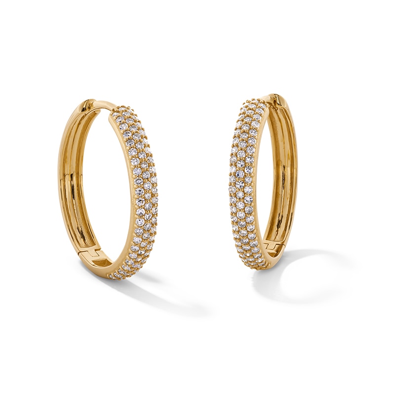Main Image 1 of Previously Owned - 1/2 CT. T.W. Lab-Grown Diamond Pavé Triple Row Hoop Earrings in 10K Gold