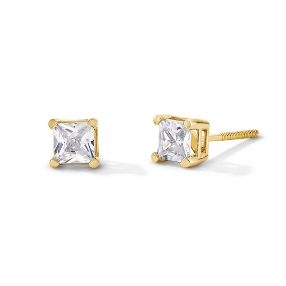 Previously Owned - 3/4 CT. T.w. Princess-Cut Lab-Grown Diamond Solitaire Stud Earrings in 14K Gold (F/Si2)