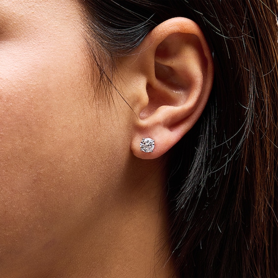 Previously Owned - 2 CT. T.w. Lab-Grown Diamond Solitaire Stud Earrings in 14K Gold (F/Si2)