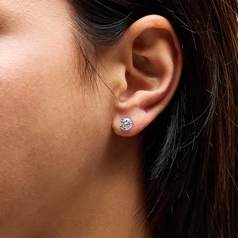 Main Image 2 of Previously Owned - 2 CT. T.W. Lab-Grown Diamond Solitaire Stud Earrings in 14K Gold (F/SI2)