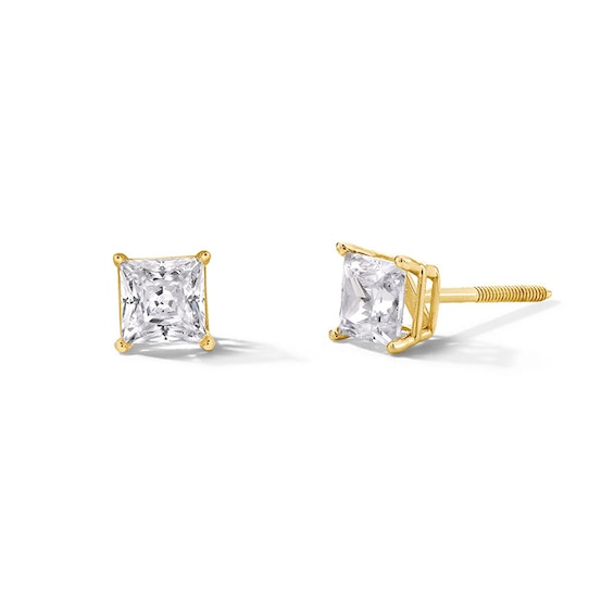 Previously Owned - 1 CT. T.w. Princess-Cut Lab-Grown Diamond Solitaire Stud Earrings in 14K Gold (F/Si2)