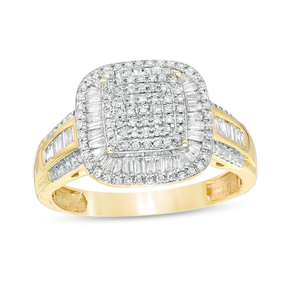 Previously Owned - 1/2 CT. T.w. Composite Diamond Double Cushion Frame Ring in 10K Gold