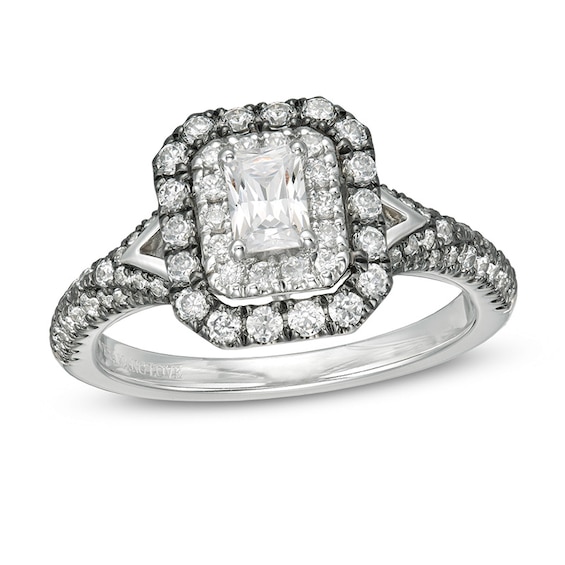 Previously Owned - Vera Wang Love Collection 1 CT. T.w. Emerald-Cut Diamond Frame Engagement Ring in 14K White Gold