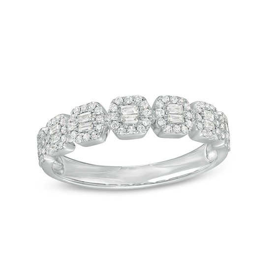 Previously Owned - 1/3 CT. T.w. Emerald-Shape Multi-Diamond Frame Ring in 10K White Gold