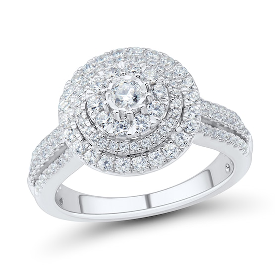 Previously Owned - 1 CT. T.w. Diamond Layered Frame Multi-Row Engagement Ring in 10K White Gold