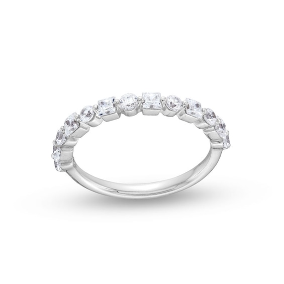 Previously Owned - 3/4 CT. T.w. Princess-Cut and Round Diamond Alternating Anniversary Band in 14K White Gold