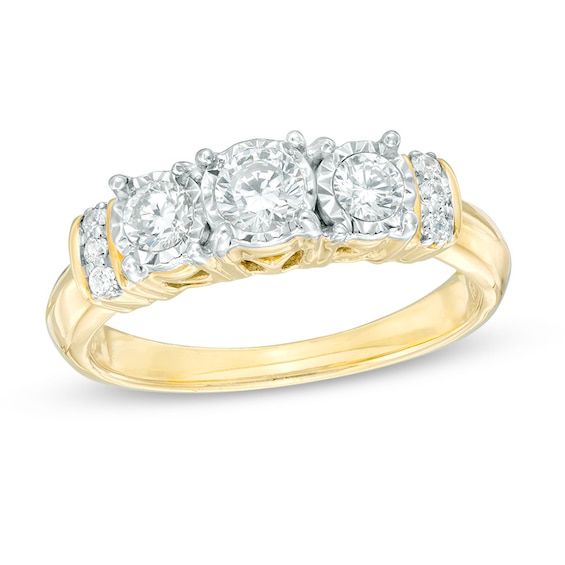 Previously Owned - 1/2 CT. T.w. Diamond Past Present Future® Collar Engagement Ring in 10K Gold
