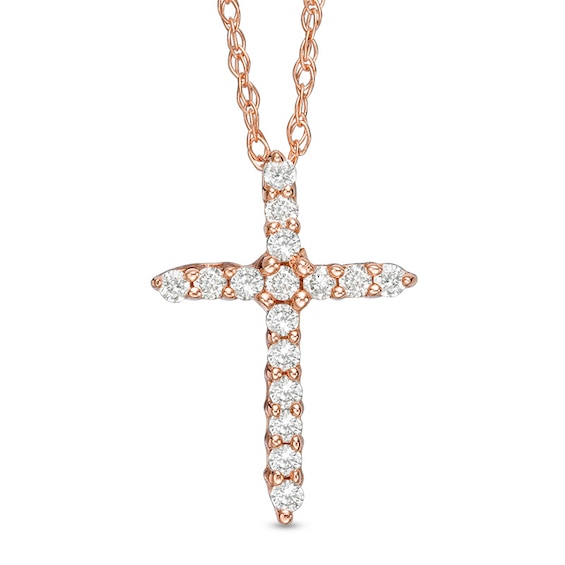 Previously Owned - 1/8 CT. T.w. Diamond Cross Pendant in 14K Rose Gold