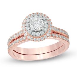 Previously Owned - Celebration Ideal 7/8 CT. T.W. Diamond Bridal Set in 14K Rose Gold