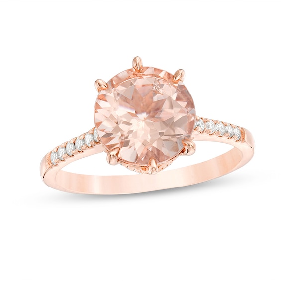 Previously Owned - 9.0mm Morganite and 1/4 CT. T.w. Diamond Ring in 14K Rose Gold
