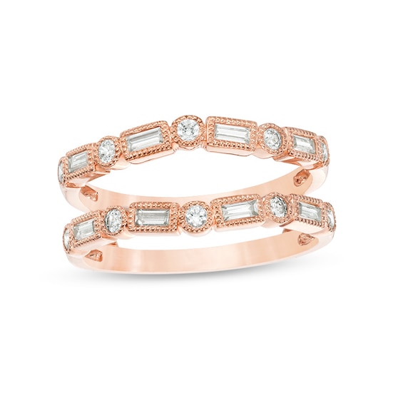 Previously Owned - 1/2 CT. T.w. Baguette and Round Diamond Art Deco Vintage-Style Solitaire Enhancer in 10K Rose Gold