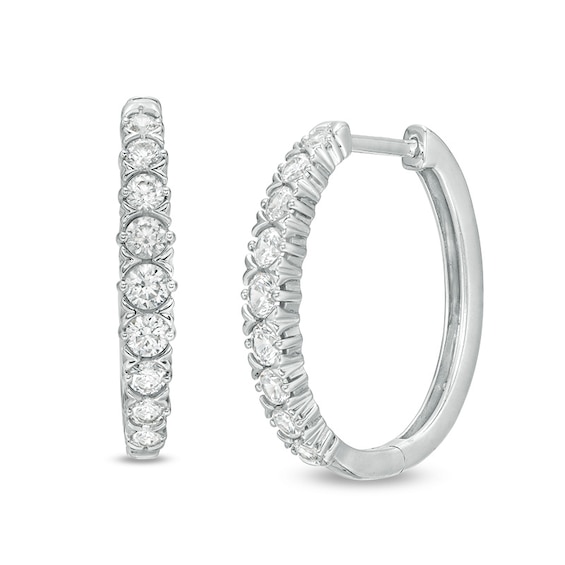 Previously Owned - 1 CT. T.w. Diamond Oval Hoop Earrings in 10K White Gold