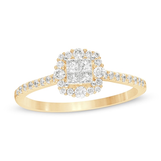 Previously Owned - 3/8 CT. T.w. Princess-Cut Quad Diamond Frame Engagement Ring in 10K Gold