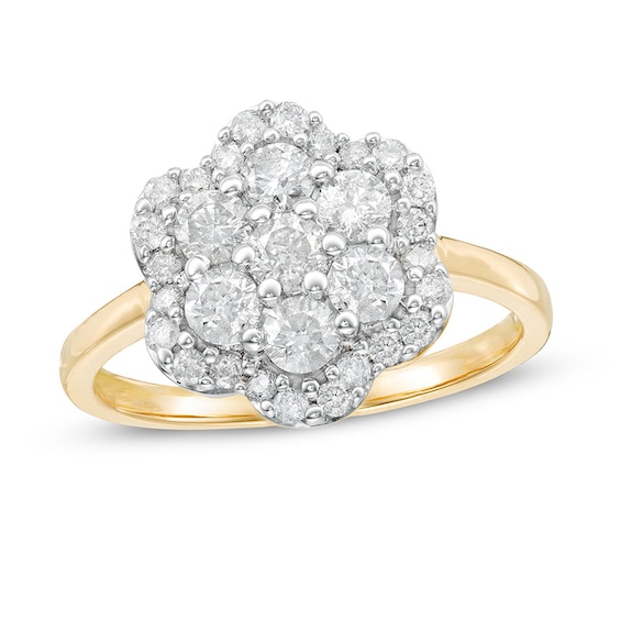 Previously Owned - 1 CT. T.w. Composite Diamond Flower Frame Ring in 10K Gold