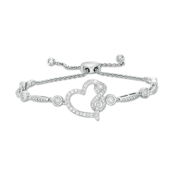 Previously Owned - 3/8 CT. T.w. Diamond Tilted Heart with Infinity Bolo Bracelet in Sterling Silver - 9.0"