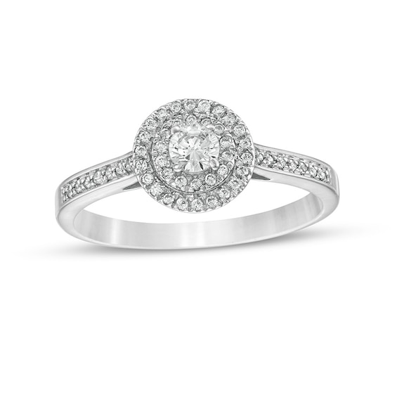 Previously Owned - 1/3 CT. T.w. Diamond Double Frame Engagement Ring in 10K White Gold
