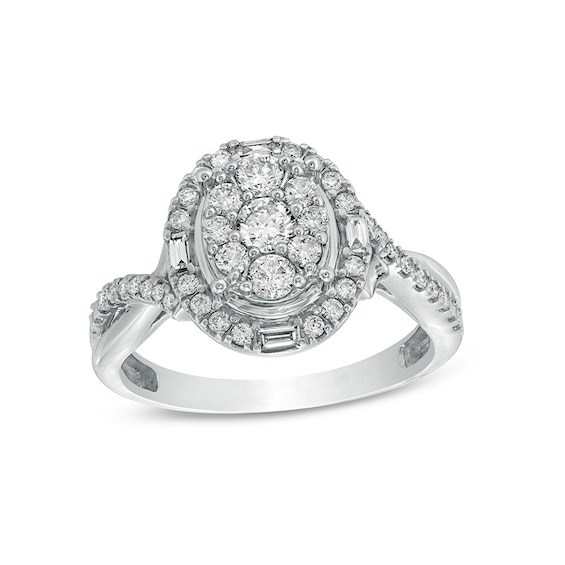 Previously Owned - 3/4 CT. T.w. Composite Oval Diamond Frame Twist Shank Ring in 10K White Gold