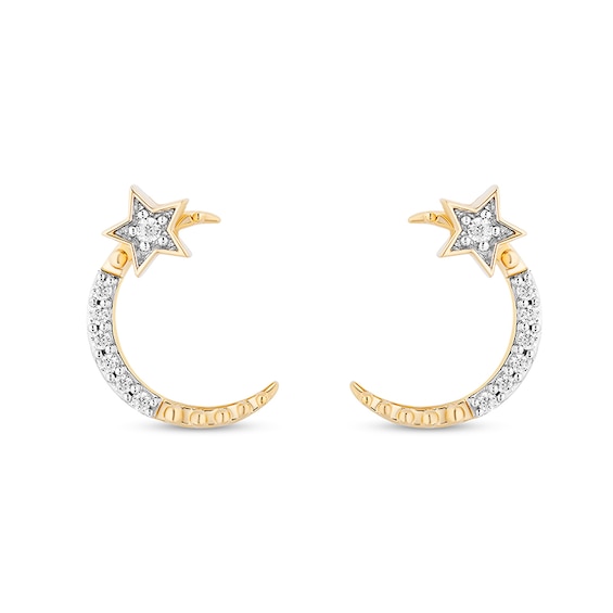 Previously Owned - Enchanted Disney Jasmine 1/6 CT. T.w. Diamond Star and Moon Stud Earrings in 10K Gold