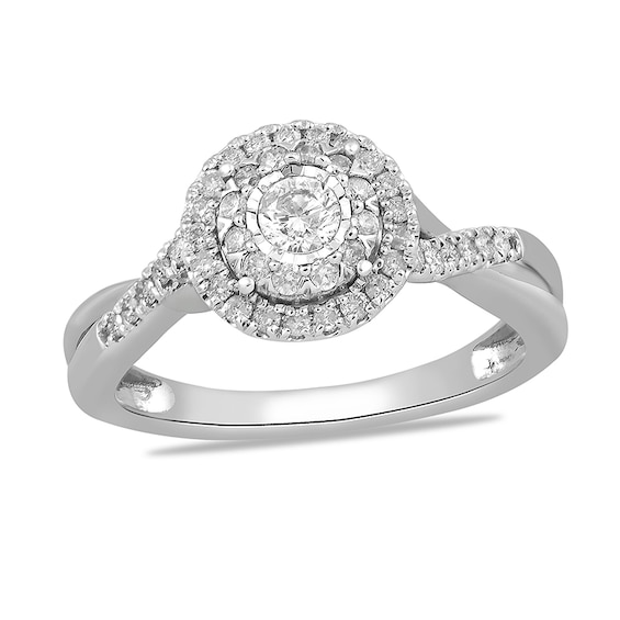 Previously Owned - 1/2 CT. T.w. Diamond Double Frame Twist Shank Engagement Ring in 10K White Gold