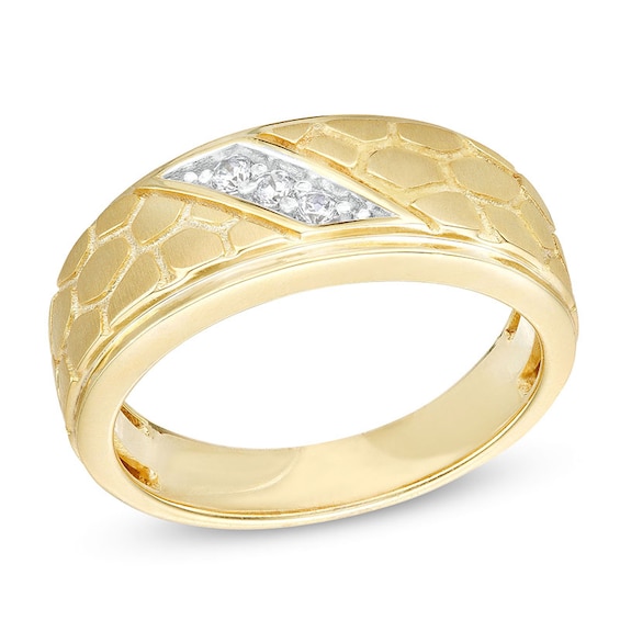 Previously Owned - 1/10 CT. T.w. Diamond Three Stone Nugget Wedding Band in 10K Gold