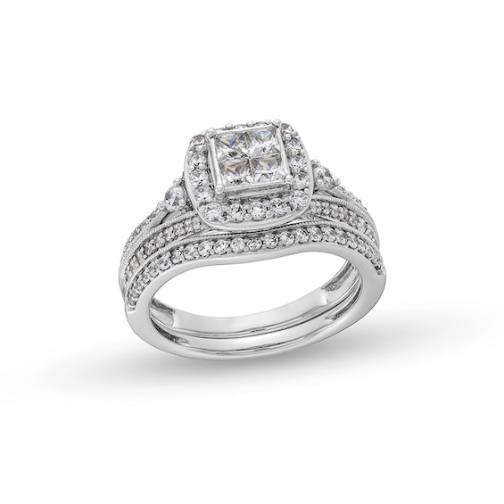 Previously Owned - 1 CT. T.w. Princess-Cut Diamond Quad Bridal Set in 10K White Gold