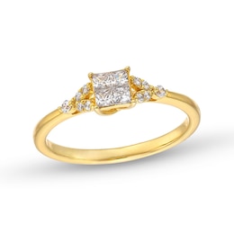 Previously Owned - 1/3 CT. T.W. Quad Princess-Cut Diamond Leaf-Sides Engagement Ring in 10K Gold