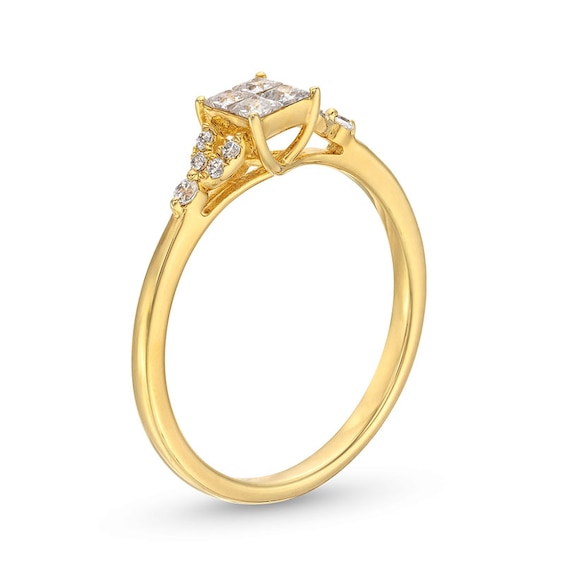 Previously Owned - 1/3 CT. T.w. Quad Princess-Cut Diamond Leaf-Sides Engagement Ring in 10K Gold