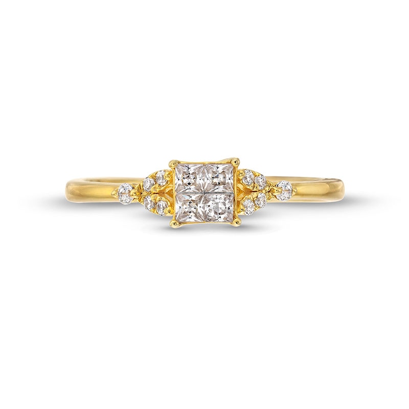 Main Image 4 of Previously Owned - 1/3 CT. T.W. Quad Princess-Cut Diamond Leaf-Sides Engagement Ring in 10K Gold