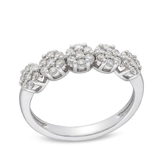 Previously Owned - 1/2 CT. T.w. Multi-Diamond Five Flower Cluster Ring in 10K White Gold