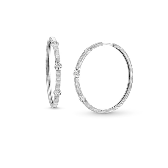 Previously Owned - 1/2 CT. T.w. Diamond Hexagon Station Hoop Earrings in 10K White Gold