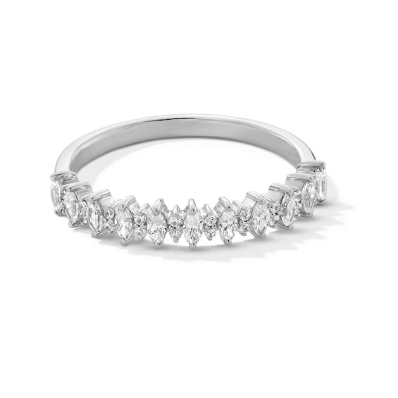 Previously Owned - 3/8 CT. T.w. Marquise and Round Diamond Alternating Stackable Anniversary Band in 14K White Gold