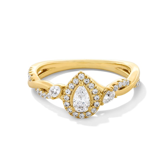 Previously Owned - 1/2 CT. T.w. Pear-Shaped Diamond Frame Twist Shank Engagement Ring in 14K Gold