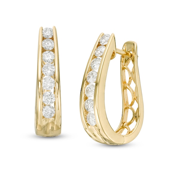 Previously Owned - 1 CT. T.w. Diamond Horseshoe Hoop Earrings in 14K Gold