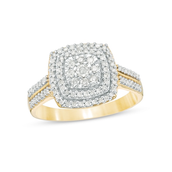 Previously Owned - 3/8 CT. T.w. Diamond Double Cushion Frame Ring in 10K Gold