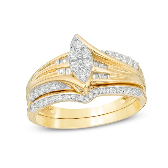 Previously Owned - 1/2 CT. T.w. Marquise Composite Diamond Bypass Bridal Set in 10K Gold