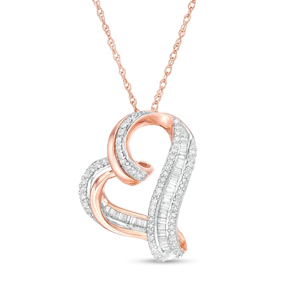 Previously Owned - 1/4 CT. T.w. Diamond Tilted Heart Pendant in 10K Rose Gold