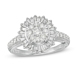 Previously Owned - Marilyn Monroe™ Collection 1 CT. T.W. Multi-Diamond Sunburst Frame Engagement Ring in 14K White Gold